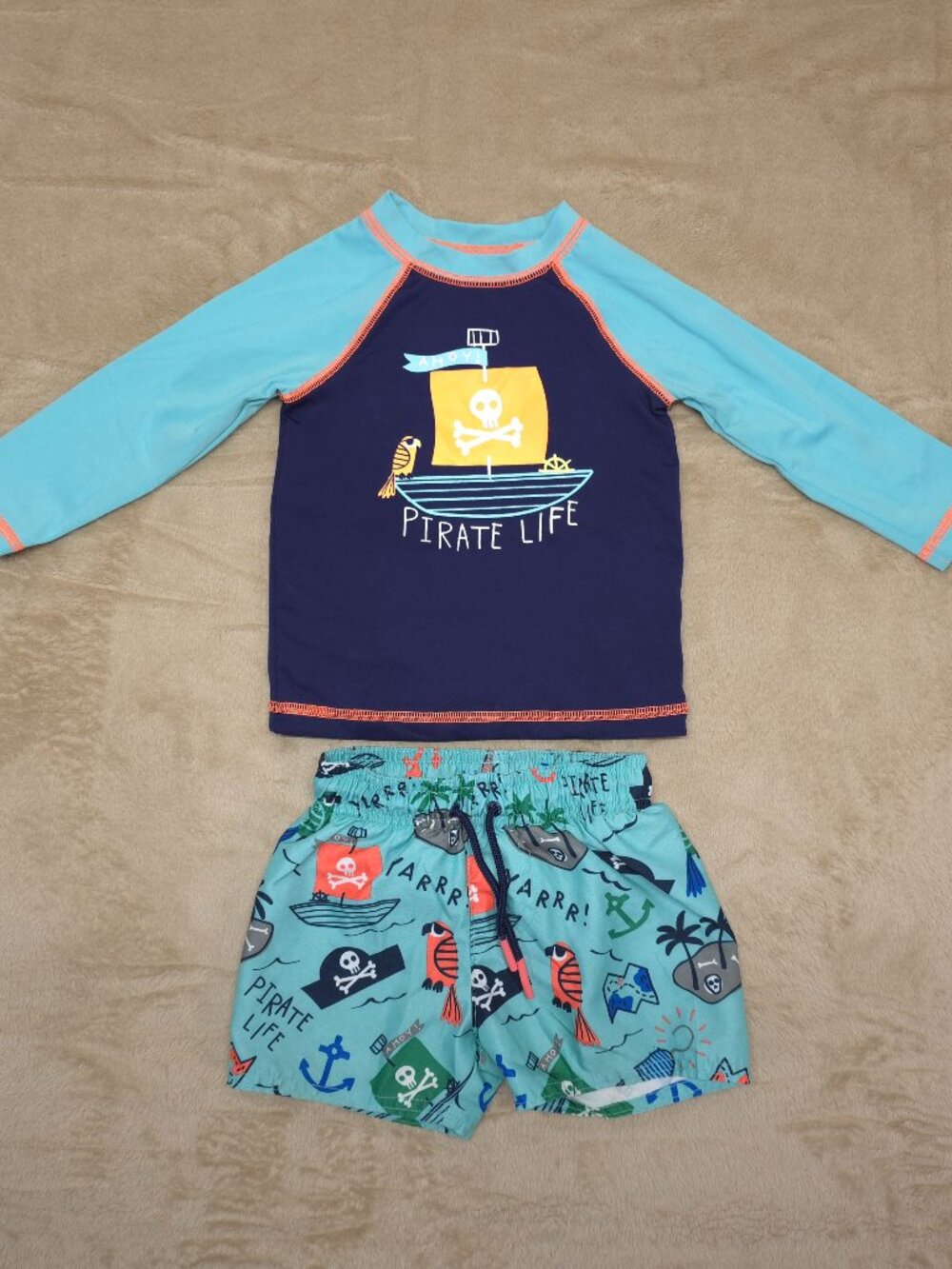 Cat & Jack Pirate Life Rash Guard Swim Trunks Set 18M